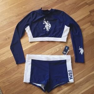 US polo Association two piece swimsuit size extra large 15-17. NWT. Navy blue/Wt